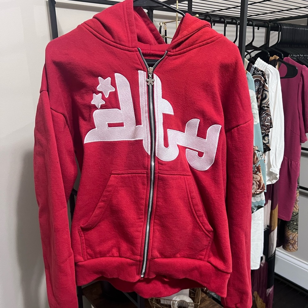 Red Divide The Youth Zip Up with Brand Zipper